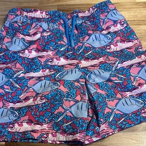Vineyard Vines Kids Swim Trunks with Fish Print - Pink and Blue